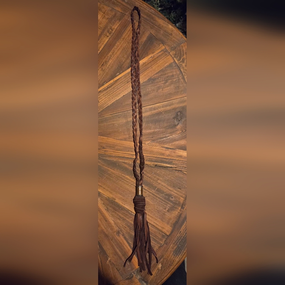 Art By Amy Braided Brown Leather Necklace with Silver And Copper Accent